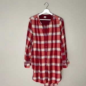 Anthropologie Red Plaid Shirt Size M